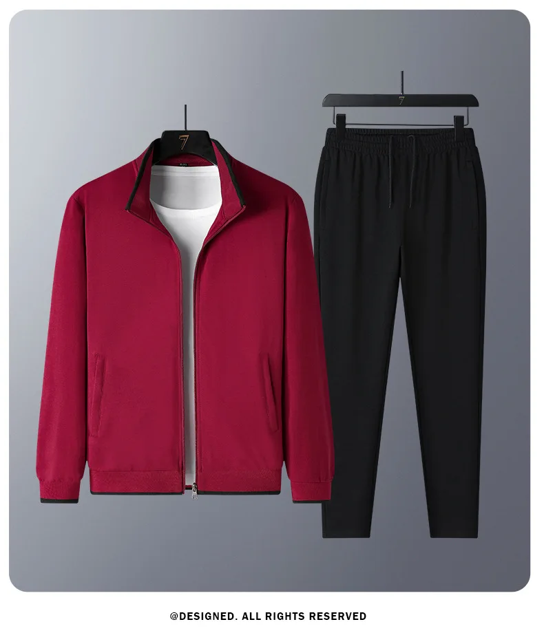 Herren-Trainingsanzüge 2-teiliges Set Stehkragen Reißverschlussjacke Hose mit elastischem Bund Frühling Herbst Freizeitkleidung für Väter mittleren Alters – Detail 12