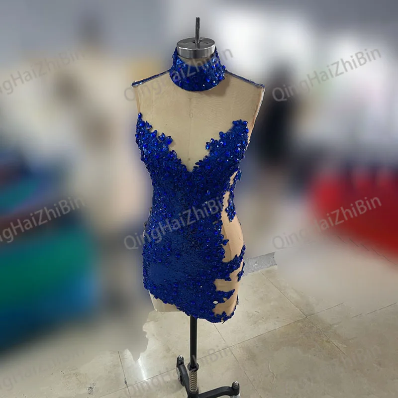 Fashion Royal Blue Cocktail Dresses Women Formal Evening Dress Short Birthday Party Prom Gowns Appliques Free Shipping