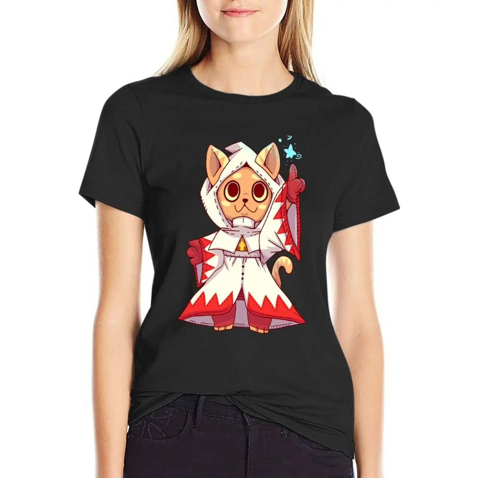 

White Mage Fantasy Cat T-shirt cute tops female summer clothes T-shirt Women