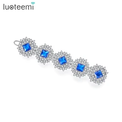 LUOTEEMI Blue Red Green Simulated Gemstones Wedding Hair Accessories for Women Cubic Zirconia Hair Clip Bridal Luxury Barrettes