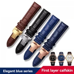 Calfskin Watch Band Dark Blue Men Women Bracelet for Rossini Omega DW Citizen Blue Angel Cowhide Strap accessory 18mm 20mm 22mm