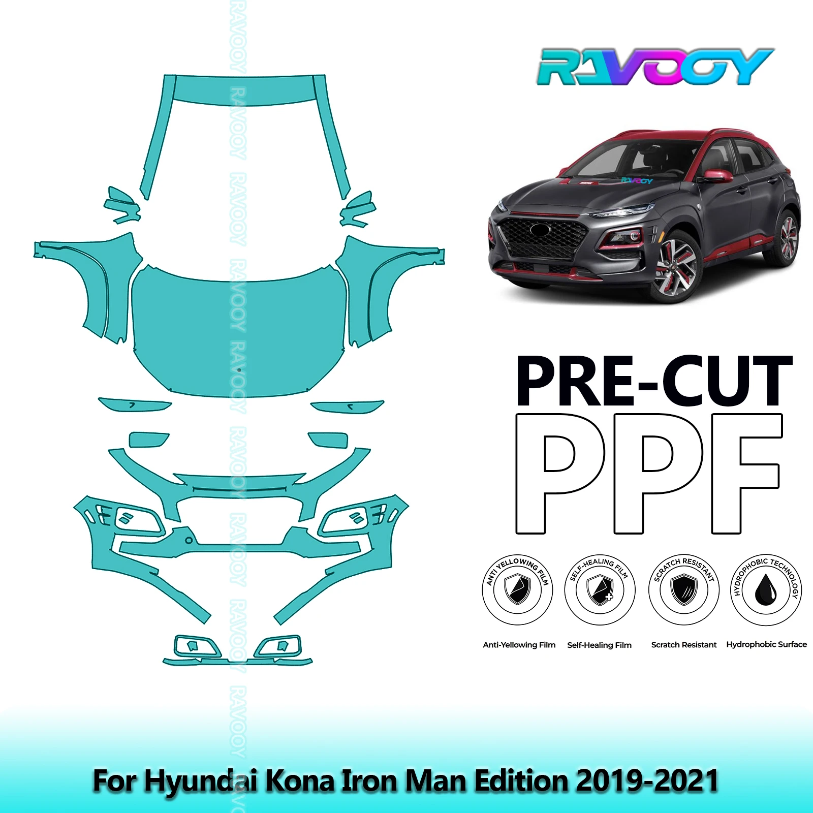 

8.5Mil Front Kit Precut Paint Protection Film PPF Clear Bra For Hyundai Kona Iron Man Edition 2019-2021