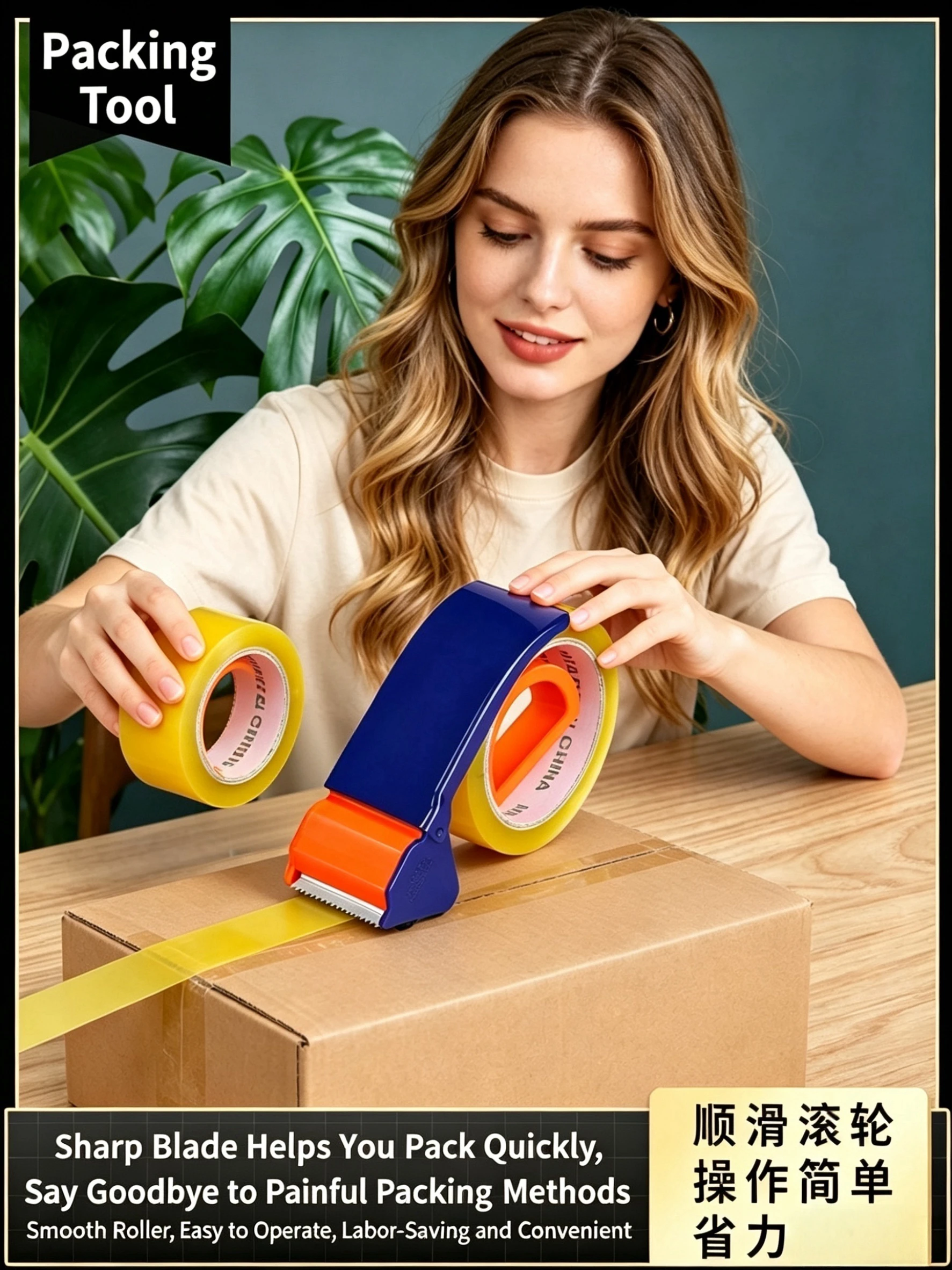 Plastic tape dispenser, transparent tape holder, handheld tape packaging machine, box sealer, tape cutter, large size