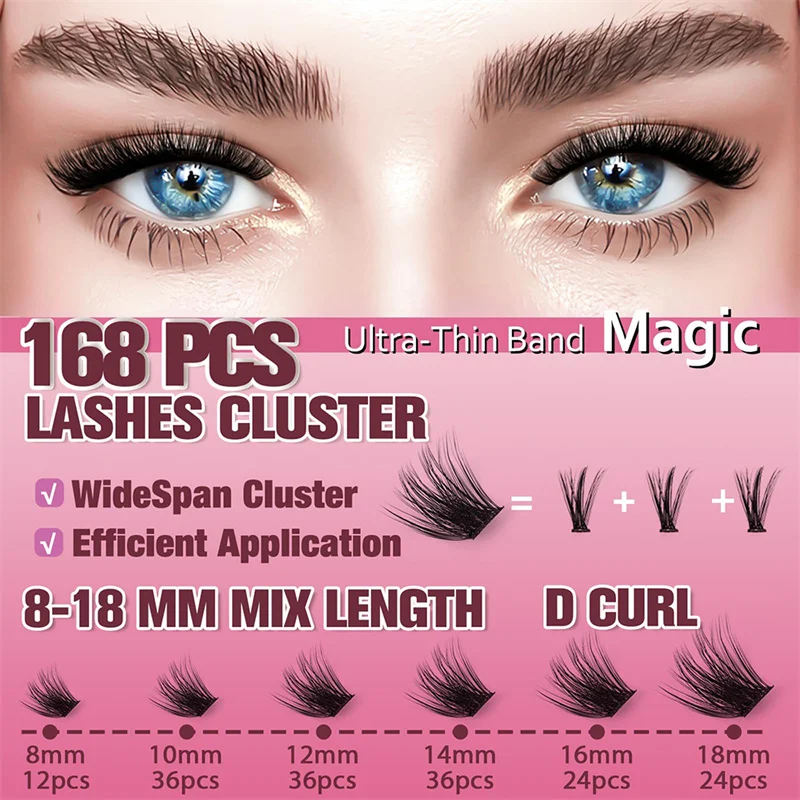 uCoolMe Lashes Magic 0.05mm DIY Lash Clusters Kit with Bond and Seal Tweezer Waterproof Long-lasting False Eyelashes Extension