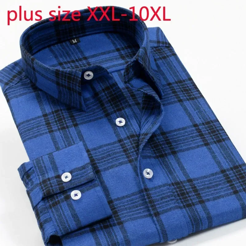 New Arrival Fashion Super Large Men Plaid Long Sleeve Casual Shirts Smart Flannel Spring And Autumn Shirt Plus Size 2XL-9XL 10XL