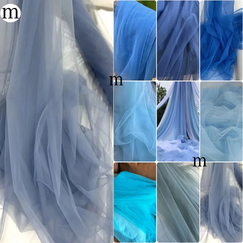 Dusty Blue Tulle Mesh Fabric Blue Soft Tulle Yarn For DIY Background Veil Wedding Dress Fairy Tulle Bridal Decoration Mater