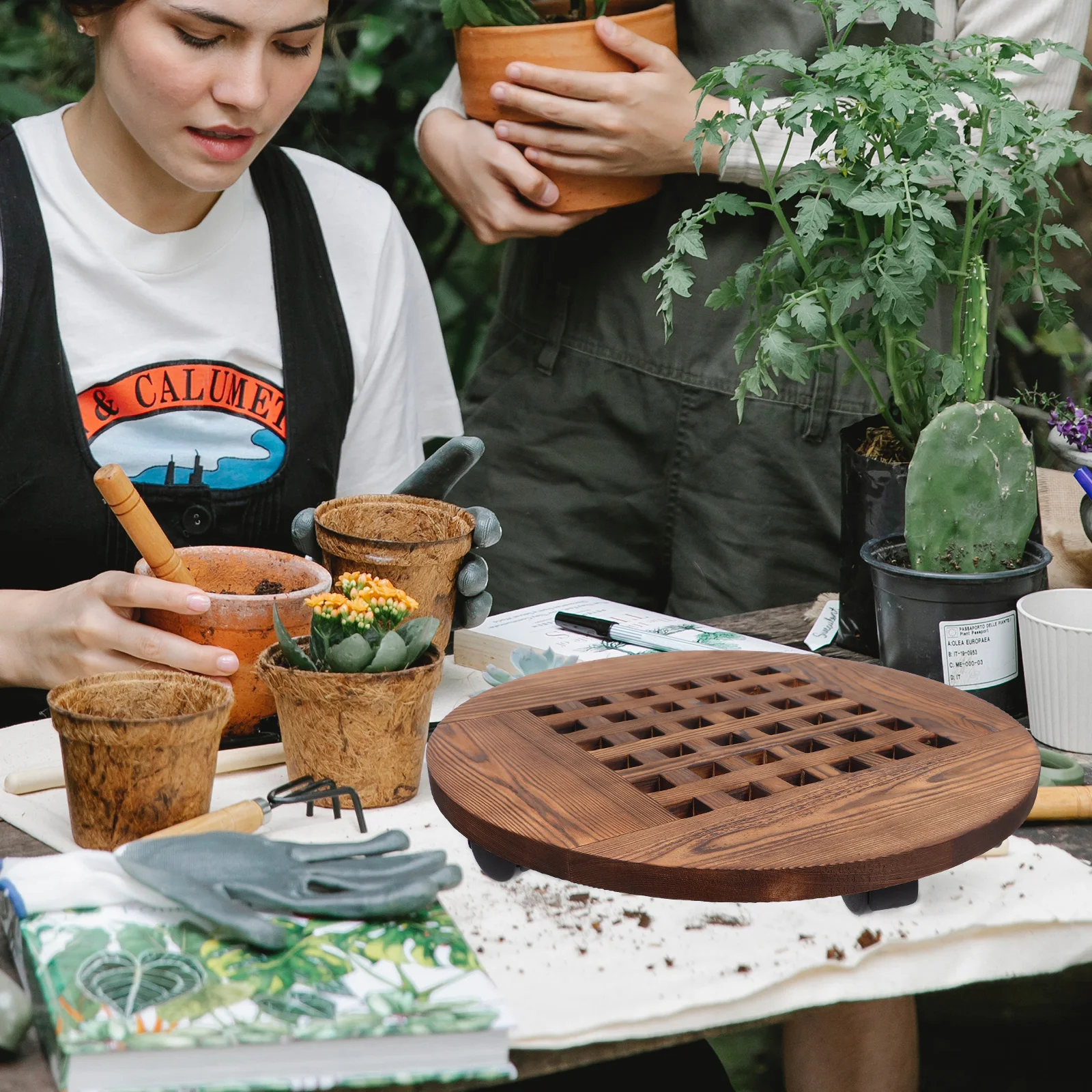 

Mobile Pot Base Heavy Duty Rolling Plant St Wood Bracket Sturdy Tray Flower Pot Holder Circular Wheel Gardening