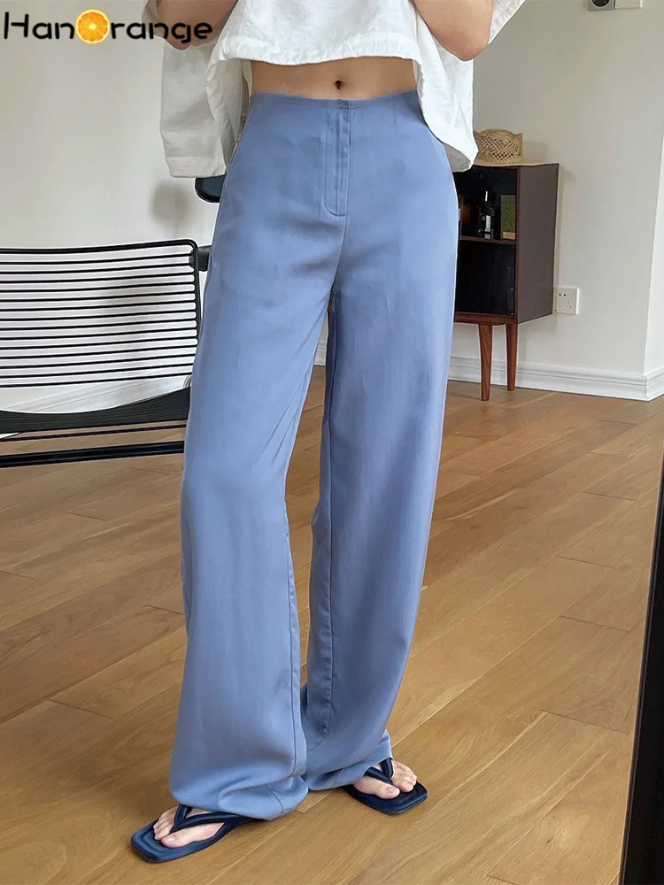 HanOrange 2024 Summer Ins Waistless Raw Edges Casual Pants Women High Waist Wide Leg Trousers Thin Cool Mopping Pants Female