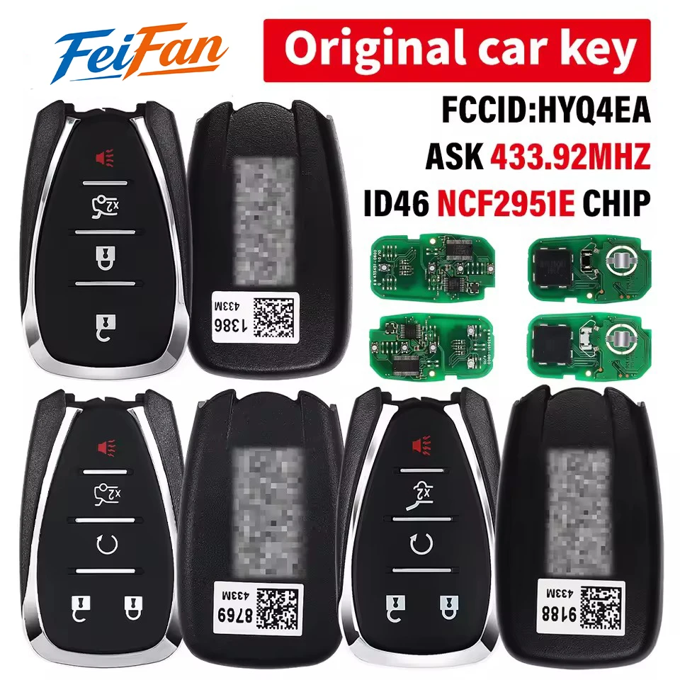 FeiFan FCC: HYQ4EA Original Smart Remote Key For Chevrolet Cruze 2017-2020 ASK 433MHz ID46 NCF2951E Chip 4/5Buttons No blade