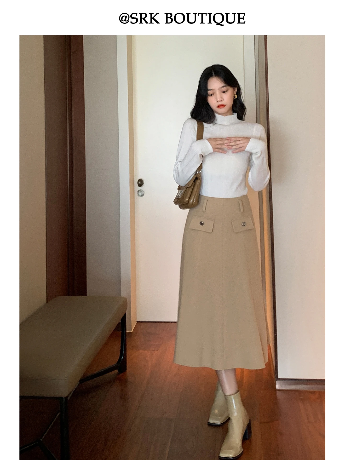 

Женская юбка-миди SRK Commuter A-Line цвета хаки, новая коллекция осень-зима, маленький размер, с высокой талией, на пуговицах, для офиса и работы