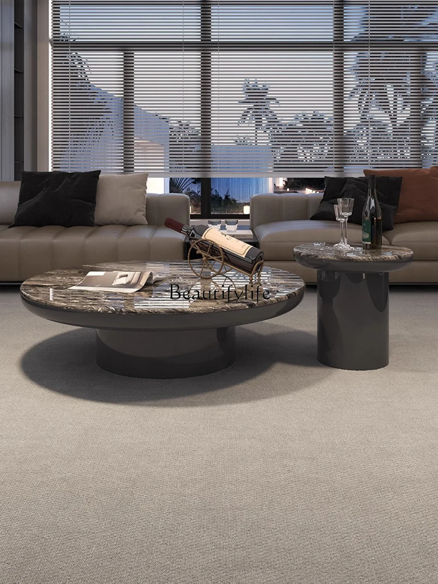 

01Natural marble Venice brown luxury stone coffee table for home use