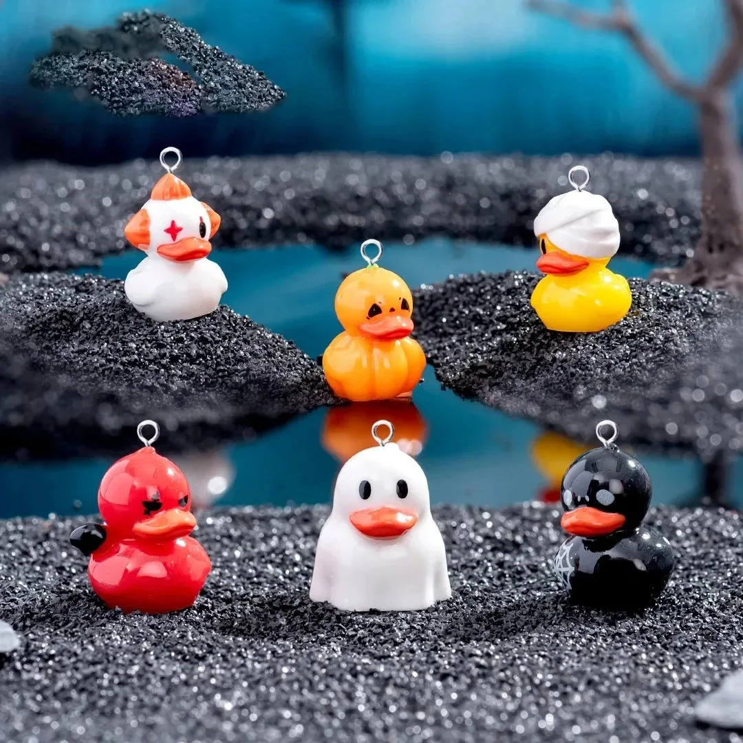 10pcs Cute European Halloween Themed Resin Pendants Pumpkin Ghost Devil Duck Animal Charms For DIY Earrings Keychain