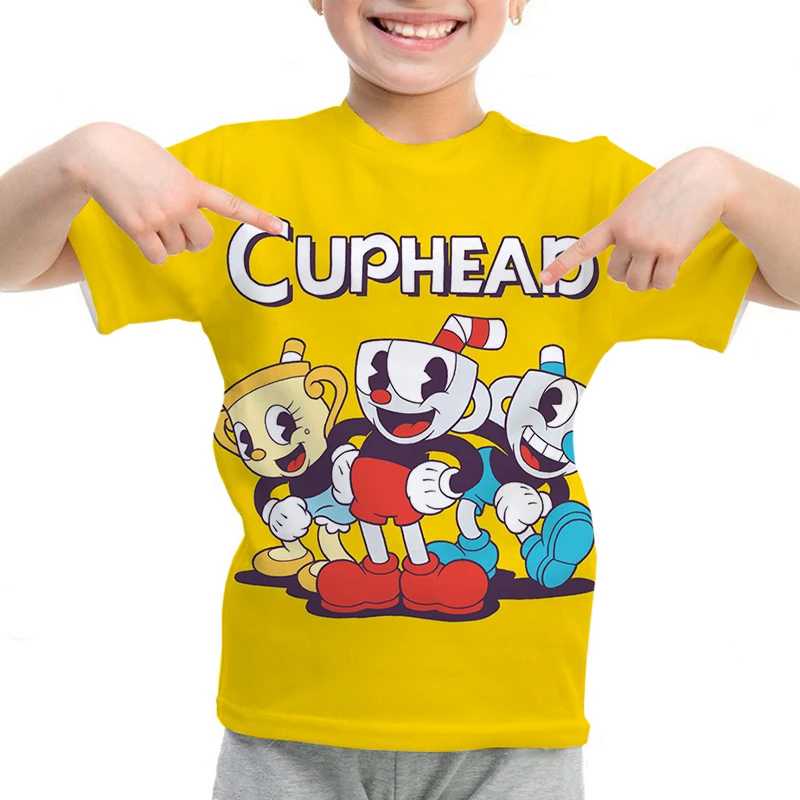 Game Cuphead T Shirt Casual Cartoon T-shirts Boys Girls Tee Tops Summer Kids Short Sleeve CUPHEAD T-Shirt Children\'s Clothing