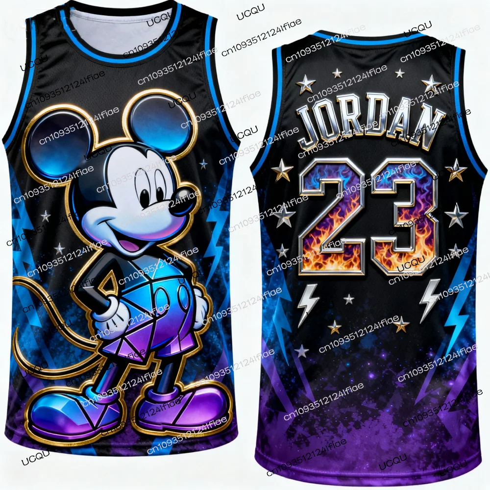 وصل حديثًا لعام 2025 سترة جيرسي لكرة السلة ميكي ماوس جوردان إصدار خاص، سترة مطبوعة برسوم كارتونية للأطفال، ملابس غير رسمية، سترة رياضية #6