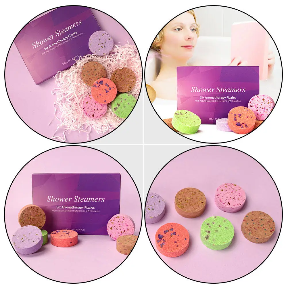 

6 шт. Ароматерапевтические таблетки для ванн, натуральные паровые шарики для душа, для расслабления и питания кожи, для дома, отеля, спа, соль для ванн в таблетках