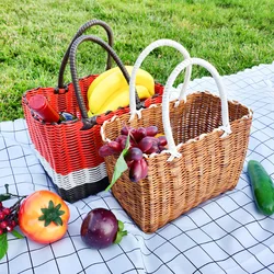 Handmade Woven Picnic Basket with Handle Hamper Outdoor Fruit Food Breakfast Storage Basket Willow Weaving Bycicle Flower Basket