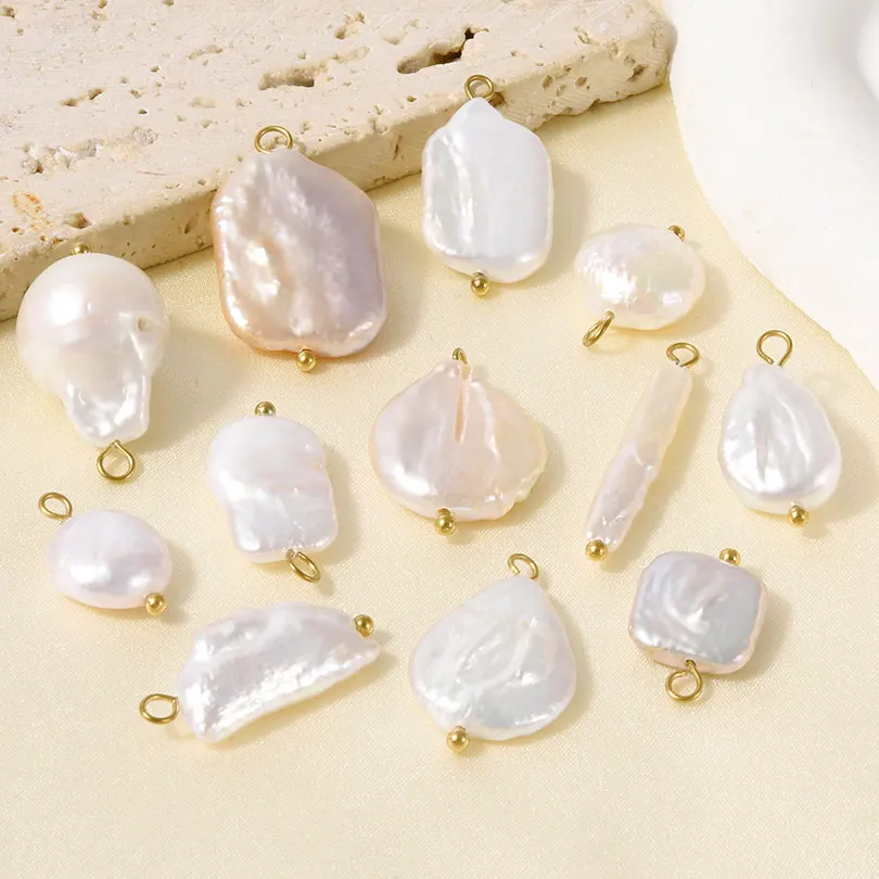 5pcs Special-Shaped Texture Stainless Steel Curved Needle Haplopore Pendant Fresh Water Pearl Diy Making Necklace Earring Charm