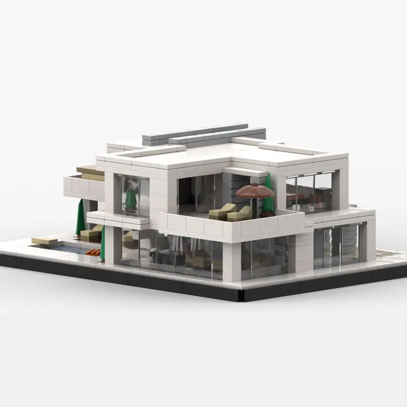 

MOC Modern Architecture Street View Building Blocks Set Bauhaus Villa Building Model Adult Collection Toy Birthday Gift Ornament