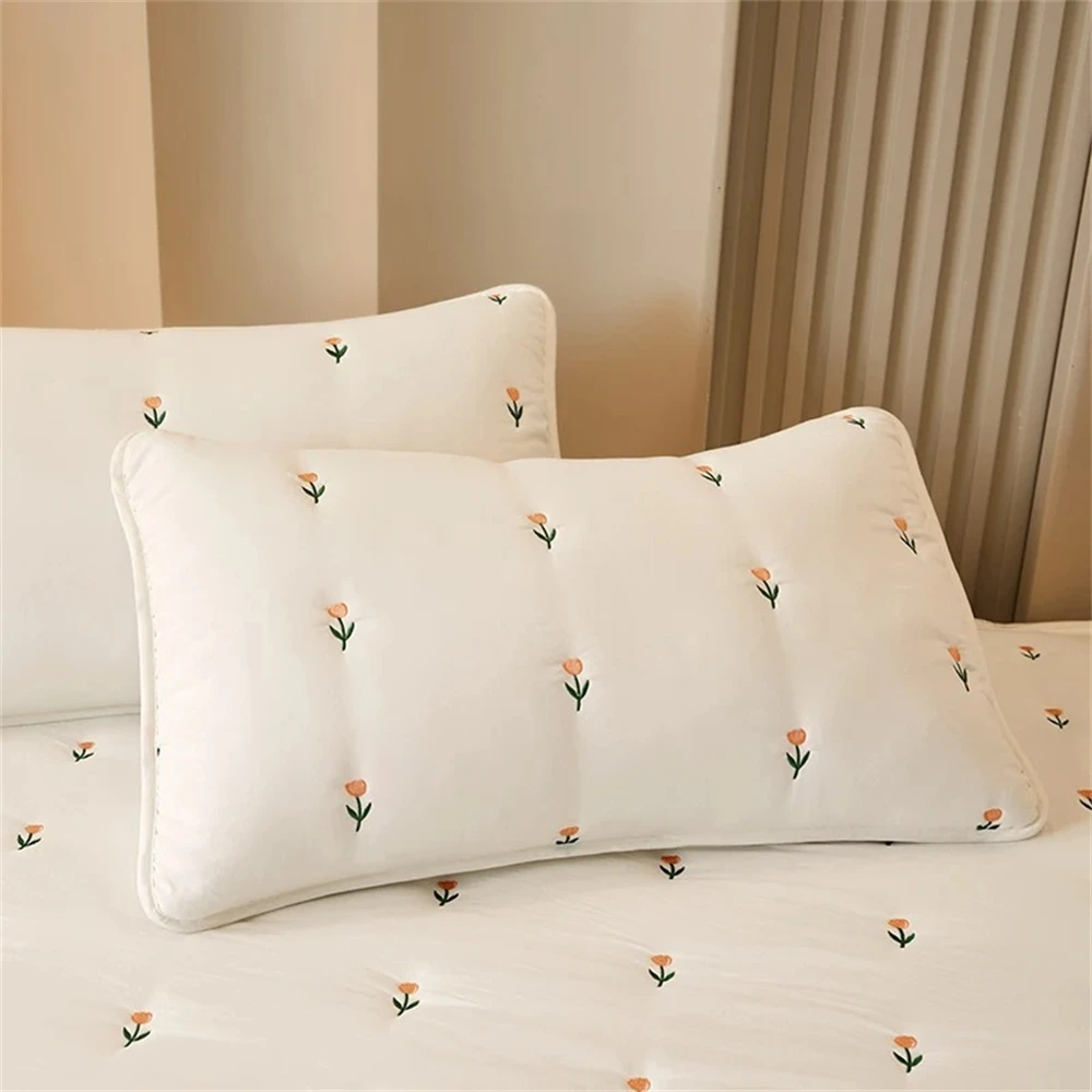 

Quilted Embroidered Pillow Case 48x74cm Solid Color Soft Pillowcase Cover Home Decorative Machine Washable Thick Cushion Cover