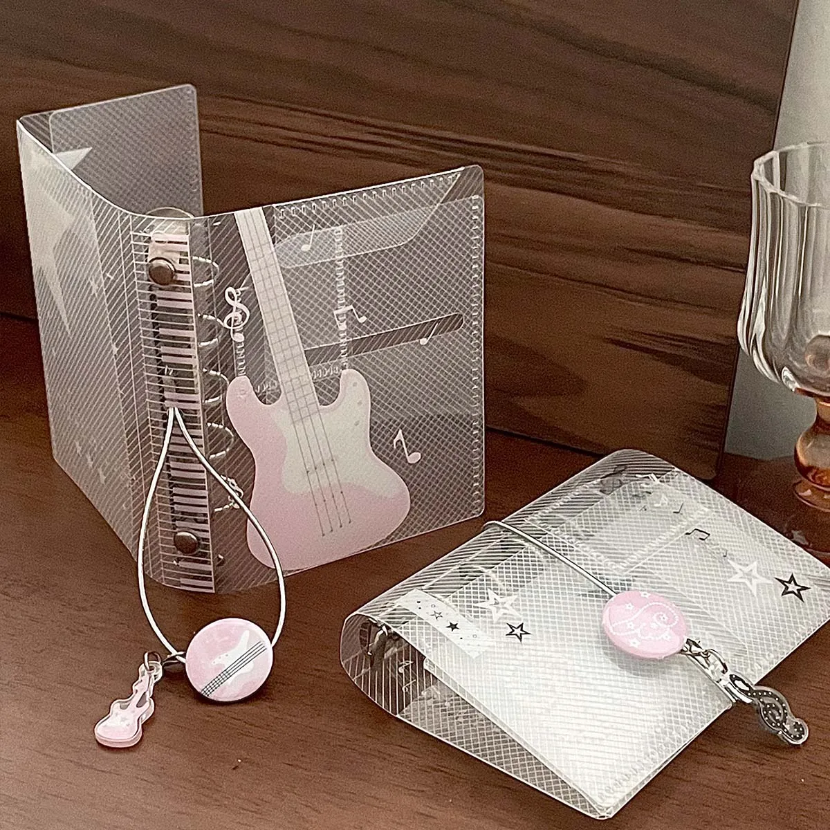 Music Theme M5 Binder Notebook Scrapbook PP Twill Tri-Fold with Tie Closure Photo Album Card Organizer Portable Planner