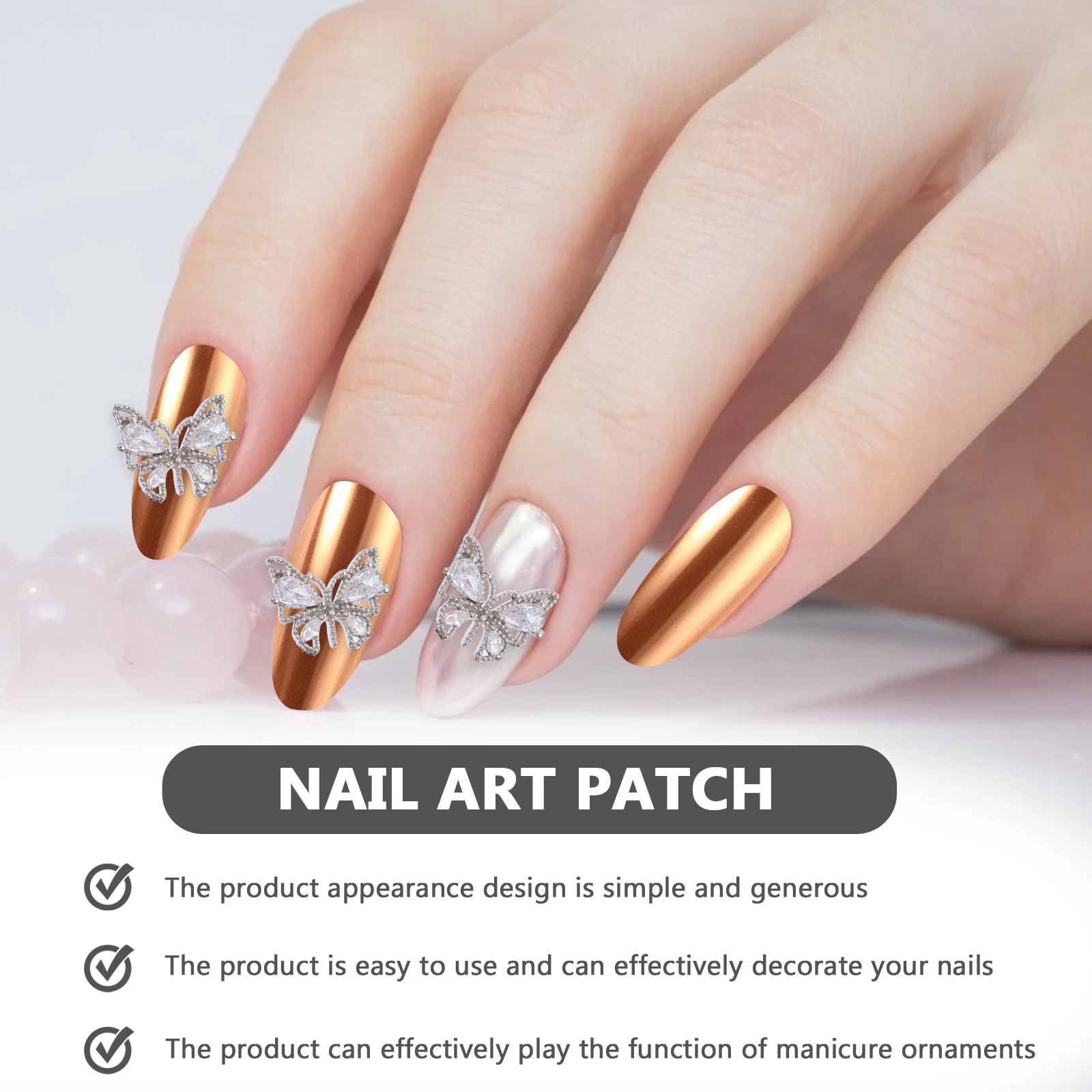 

3 Pcs Zircon Nail Art Studs Gems Accessories Butterfly Shaped Decorations Manicure Decals Nail Charms Japanese Style Lightweight