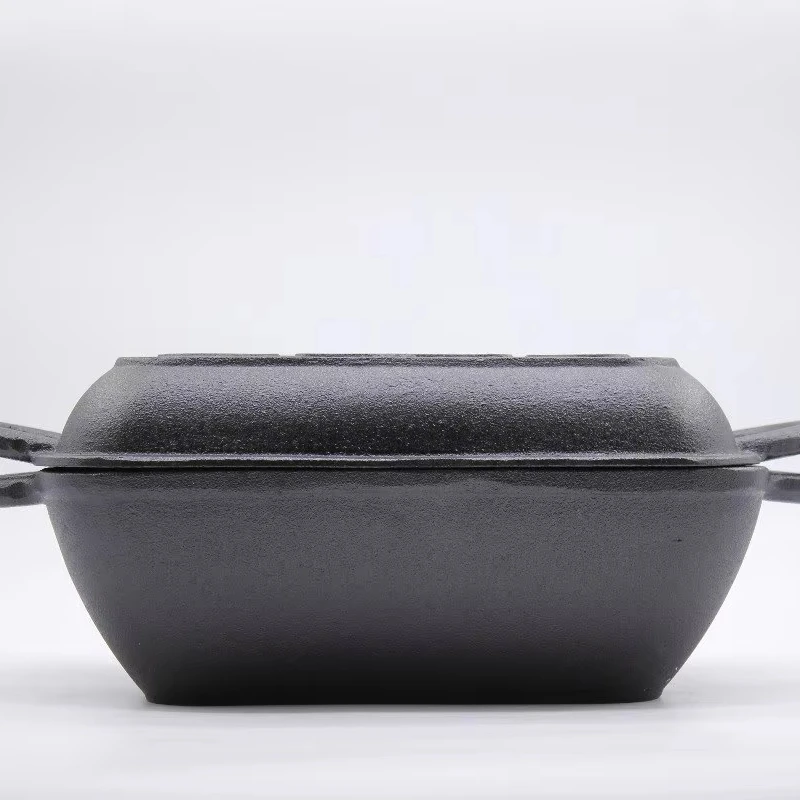 

Cast Iron Bread Pot for Baking With Grill Lid 2 in 1 Rectangular Cast Iron Roaster Multi Baker Casserole Dish