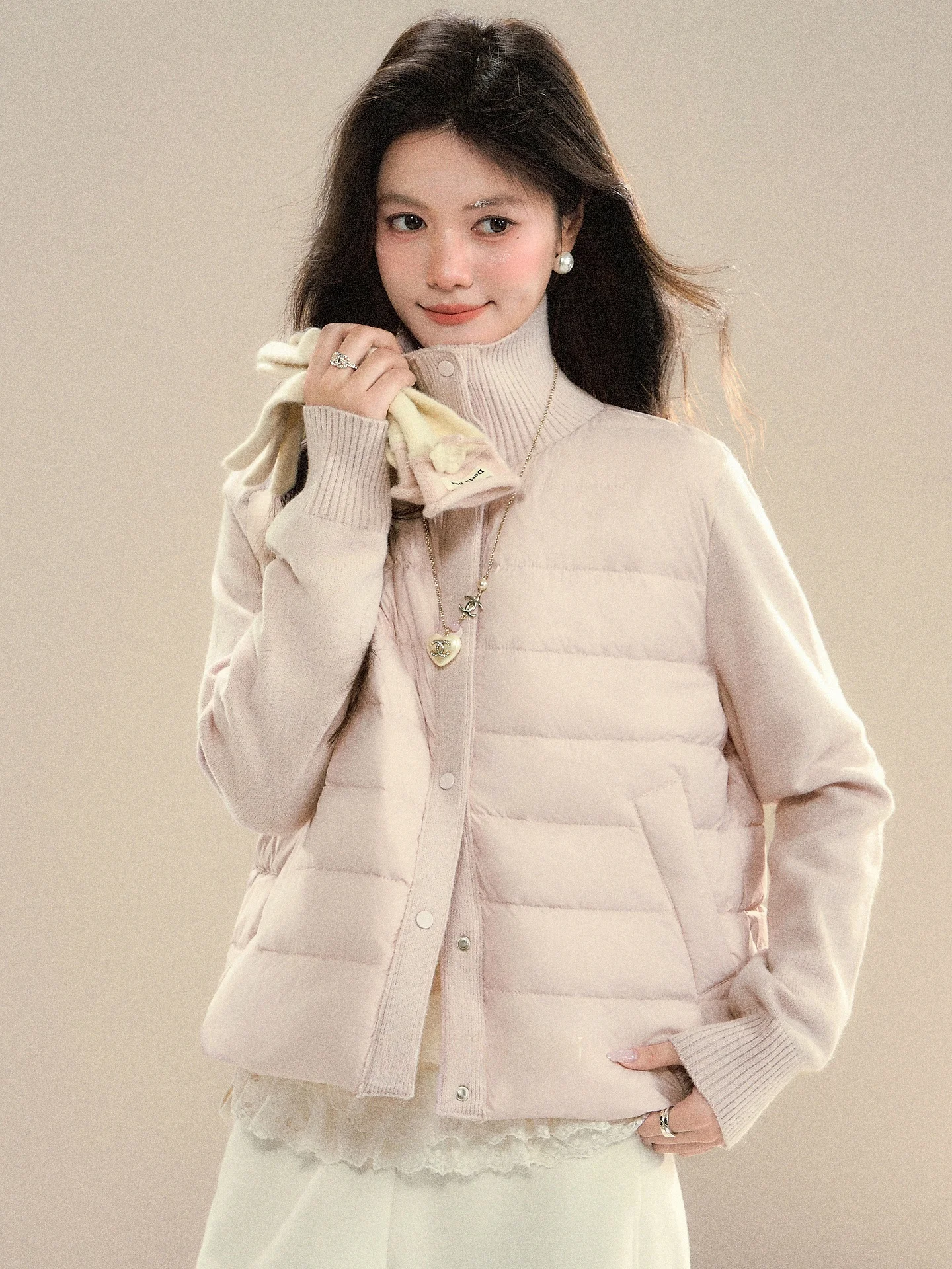 

Женское пуховое пальто South Deer 90 Du с воротником-стойкой, приталенное, осенне-зимнее, розовое, с узором «реберная кость»