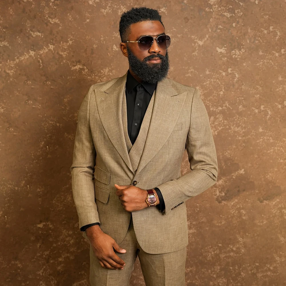 

Customized Suits for Men 3 Piece Jacket Pants Customzied Single Breasted Peak Lapel Slim Fit Outfits Elegant Wedding Blazer