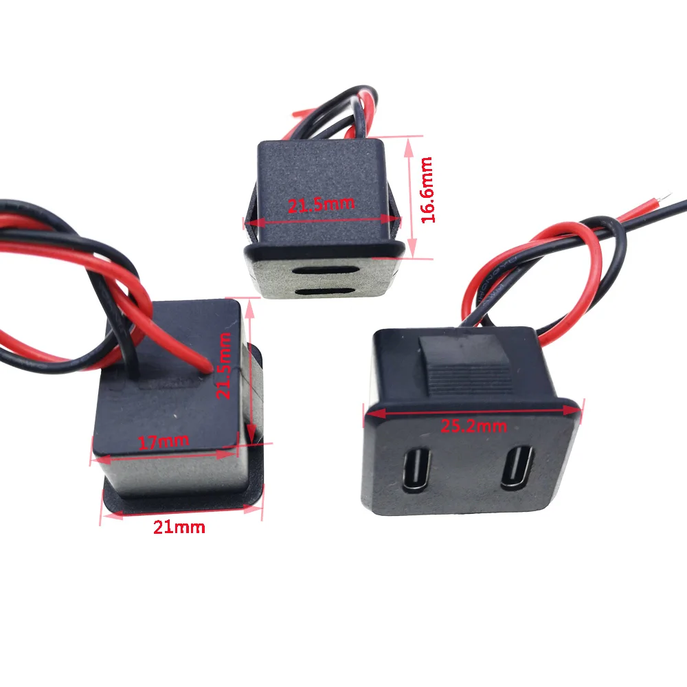 مقبس مقاوم للماء مزدوج الطبقات من النوع C ، قاعدة أنثى ، مصباح USB ، شحن ، مقبس طاقة مع موصل كابل ، 5A ، 20V