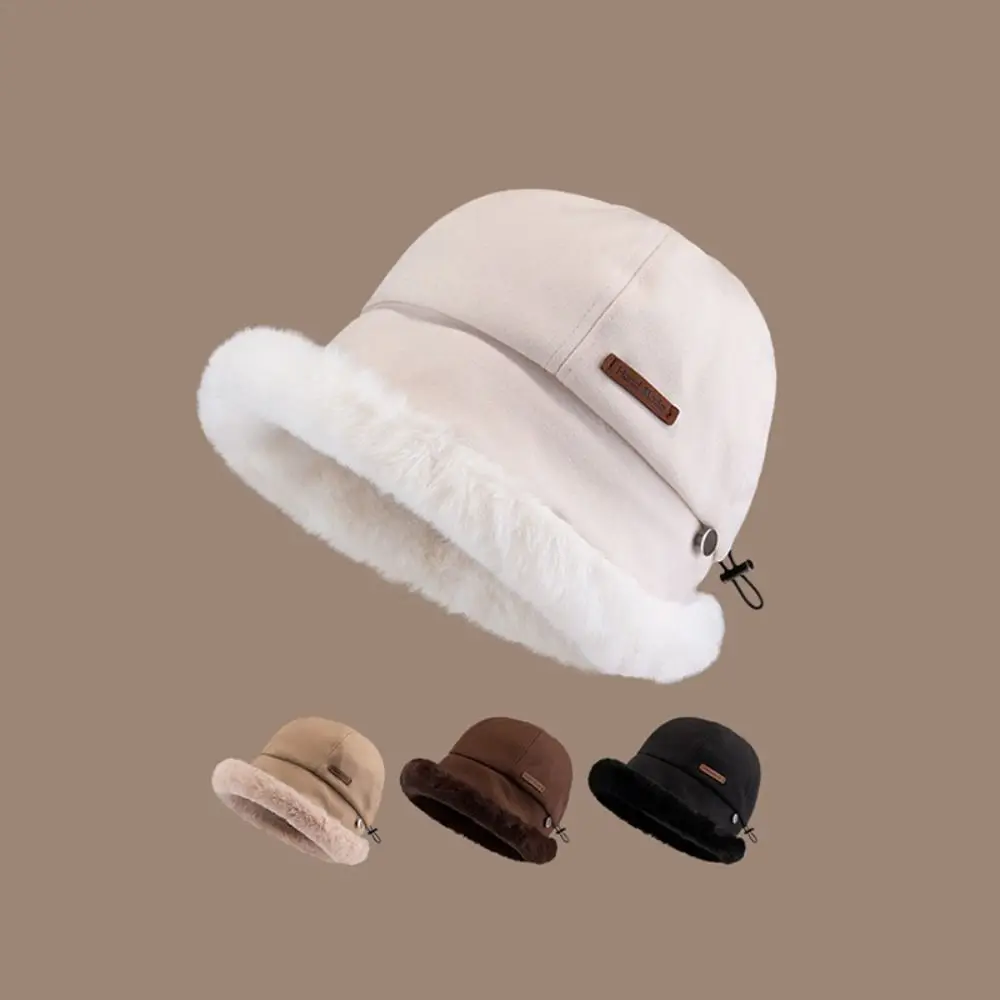 

Cute Windproof Velvet Panama Hat Soft Plush Fluffy Fur Bucket Hat Retro Ear Protection Winter Fisherman Hat Skiing
