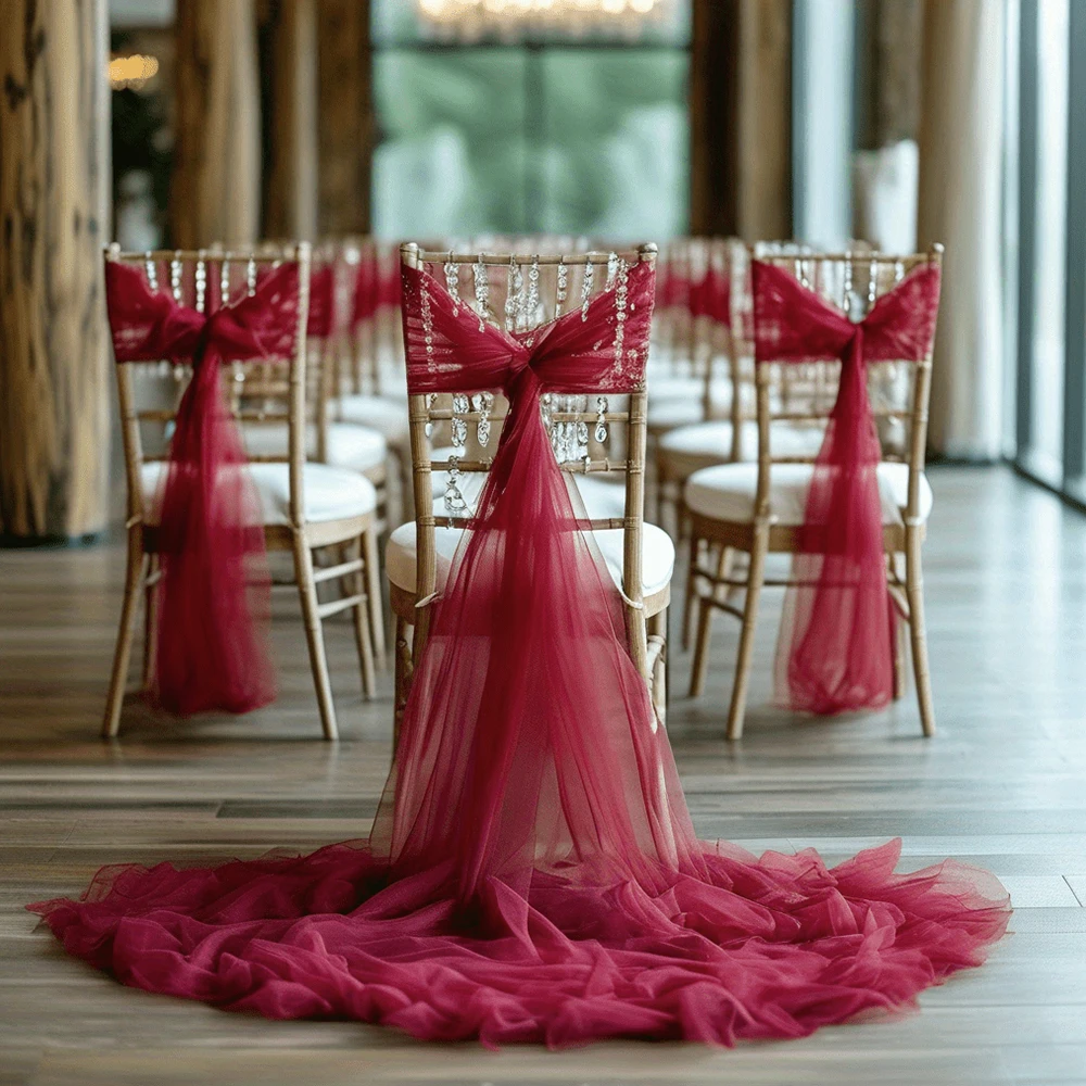 Set of 10/50 Chair Sashes Elegant Wedding Chair Decor Semi-Sheer Tulle for Wedding Parties Churches Christmas Aisle Accent