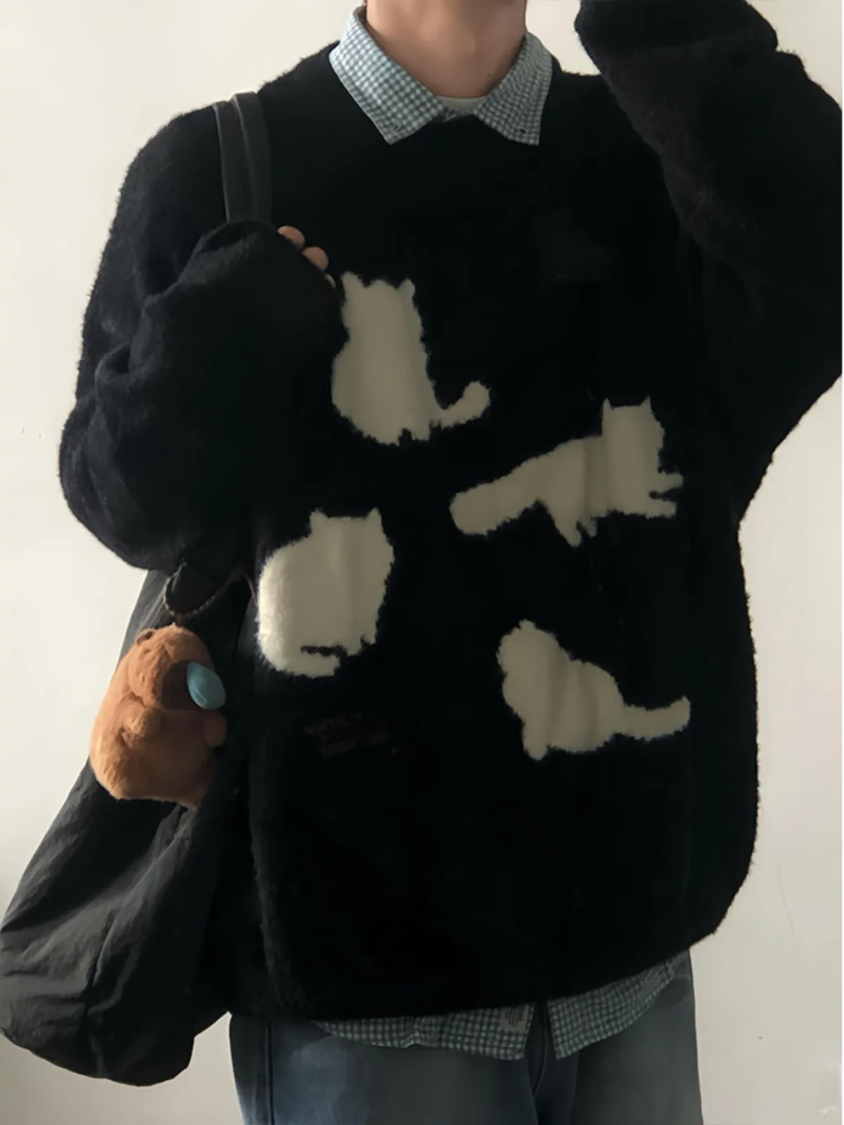 

Зимний узорчатый свитер с круглым вырезом, свободного кроя, в винтажном американском стиле, для молодежи, любителей животных