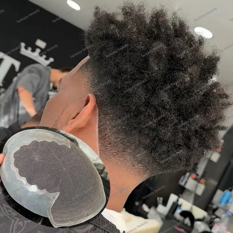 دانتيل مجعد فائق التحمل 4 مم 6 مم مع شعر مستعار للرجال من البولي يوريثان q6 للرجال # 1 # 1B شعر مستعار أسود للرجال يبلغ من العمر 100% لاستبدال نظام الشعر البشري