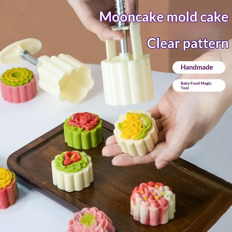 3Pcs/Set Plastic Hand Press Pastry Mold Hand Press Mung Bean Cake Model DIY Mooncake Mold Pastry Embossing Make Kitchen Baking