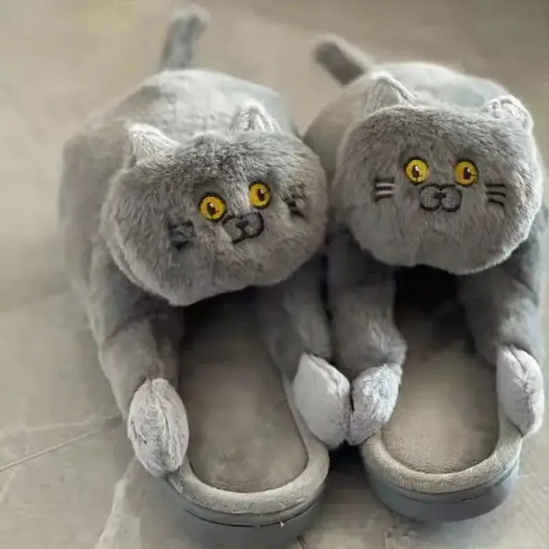 

New Creative Kitten Slippers Couple Winter Fluffy Plush Shoes for Home Indoor Unisex Women Warmer Cute House Cotton Slippers
