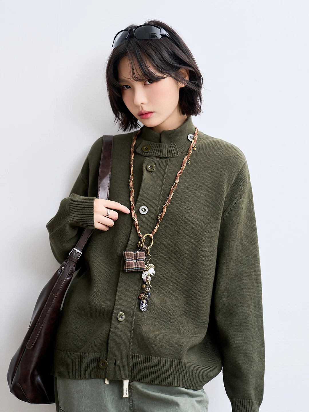 

Универсальный музей авитации, женский открытый кардиган, свитер с воротником-стойкой, свободное вязаное верхнее пальто, осень 2024, новинка Sle для поездок на работу...