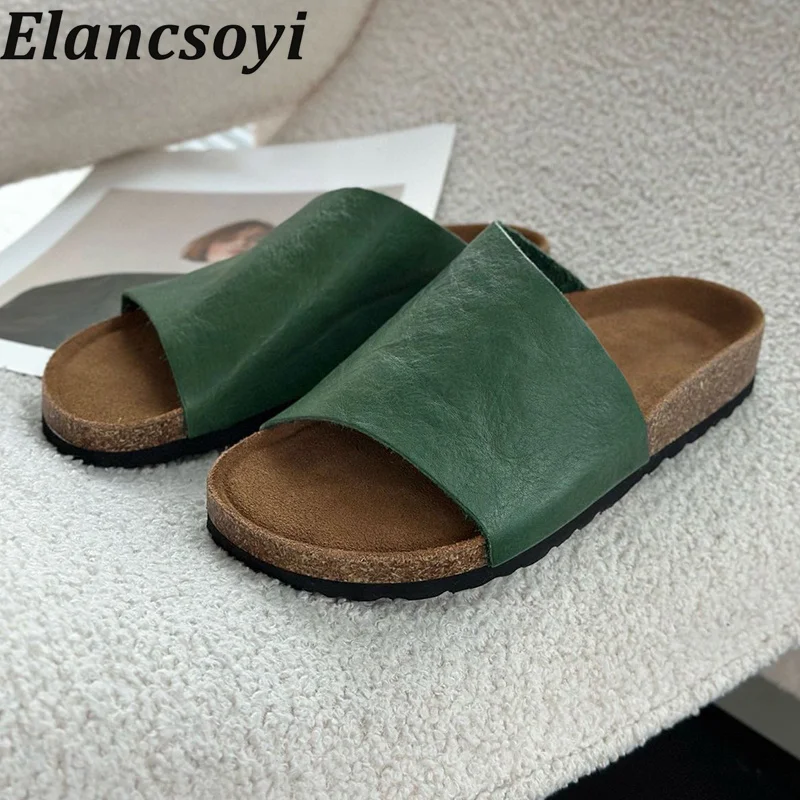 

Summer Open Toed Roman Slippers Women's Genuine Leather Simple Comfortable Home Slippers Outdoor Leisure Vacation Beach Shoes