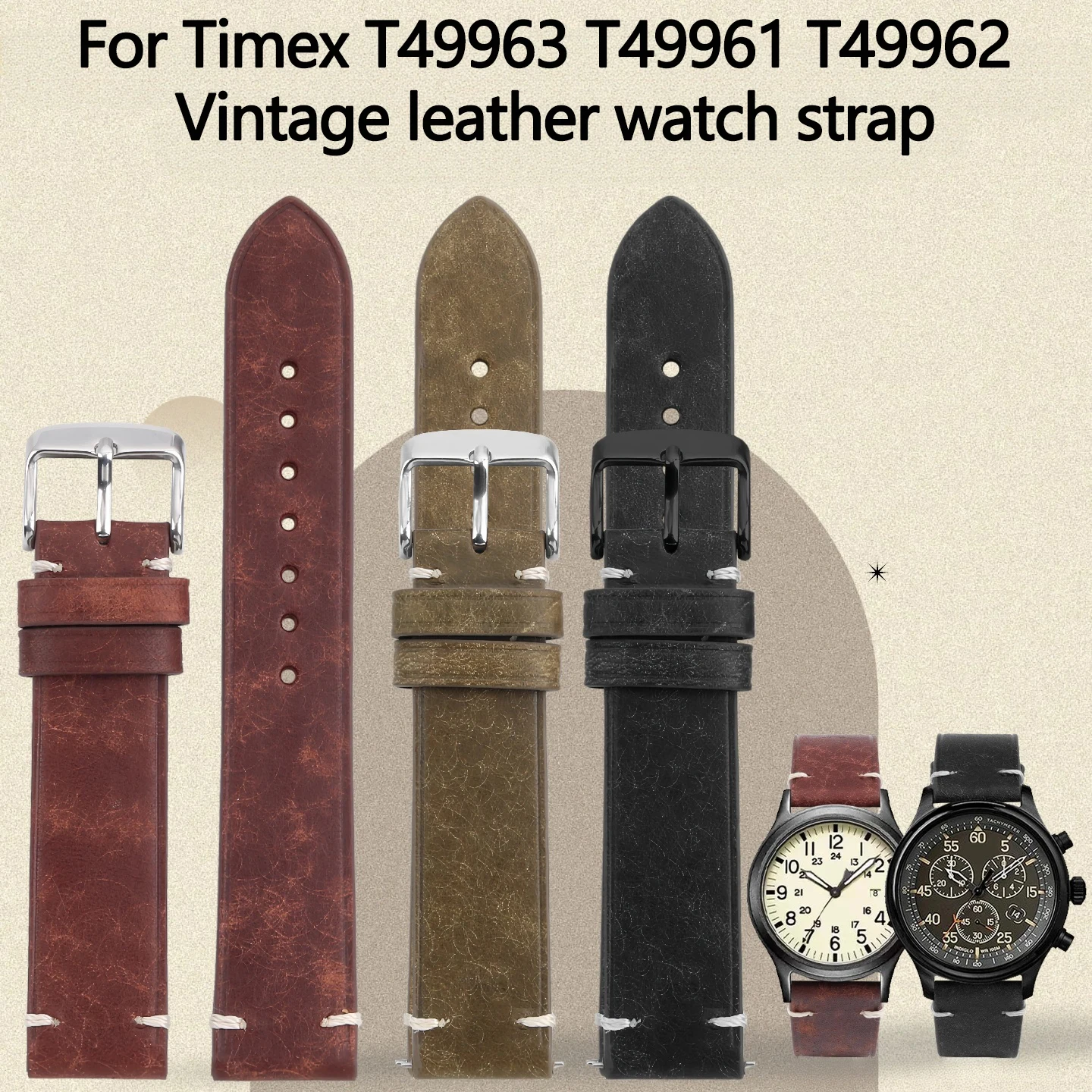 20mm 22mm Soft Burst Pattern Strap For TIMEX T49905 T49963 T49961 T49962 Retro Quick release Leather watchband  Men's Bracelet