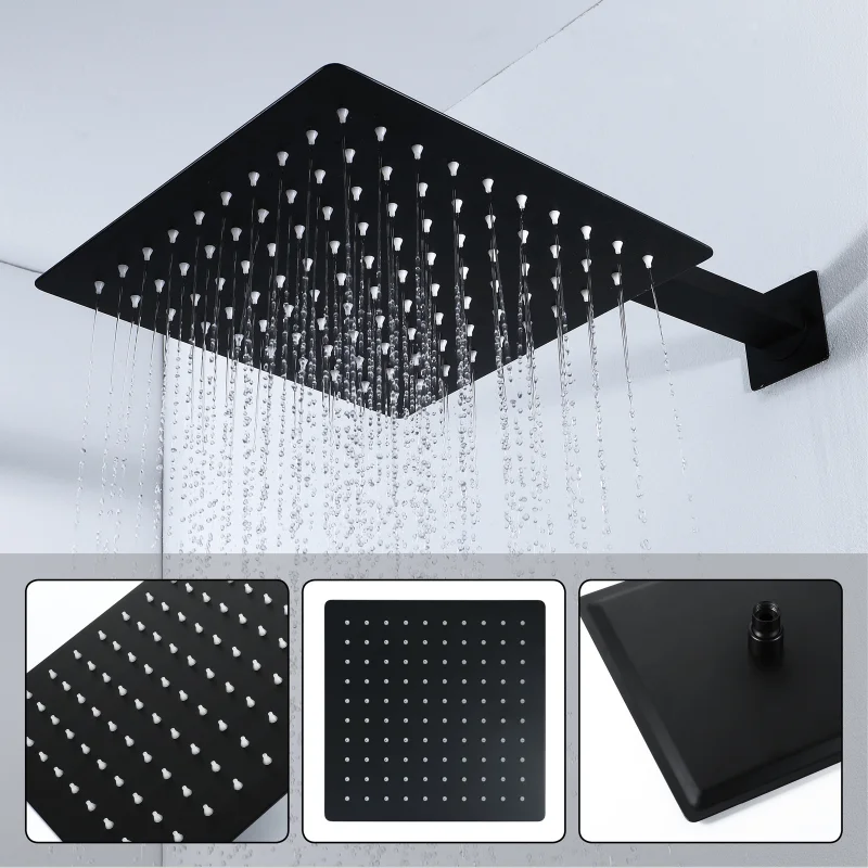 Luxury black brass constant temperature shower system Hidden ceiling Tow handle cold & hot dual control bathroom waterfall Tap