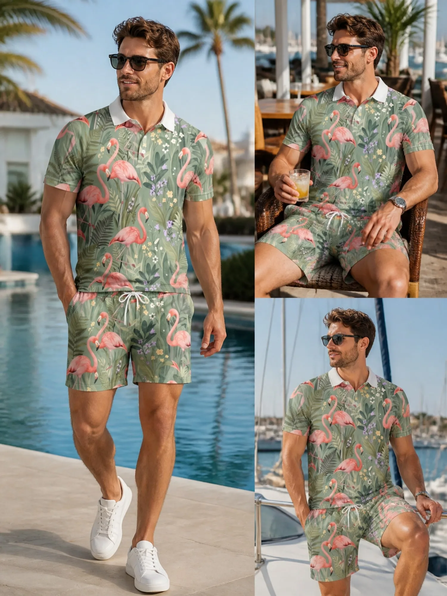 

Mens Short Sleeve Polo Shirt and Shorts Set Casual Two Piece Summer Beach Vacation Matching Outfit Cool Loose Casual Lounge Wear