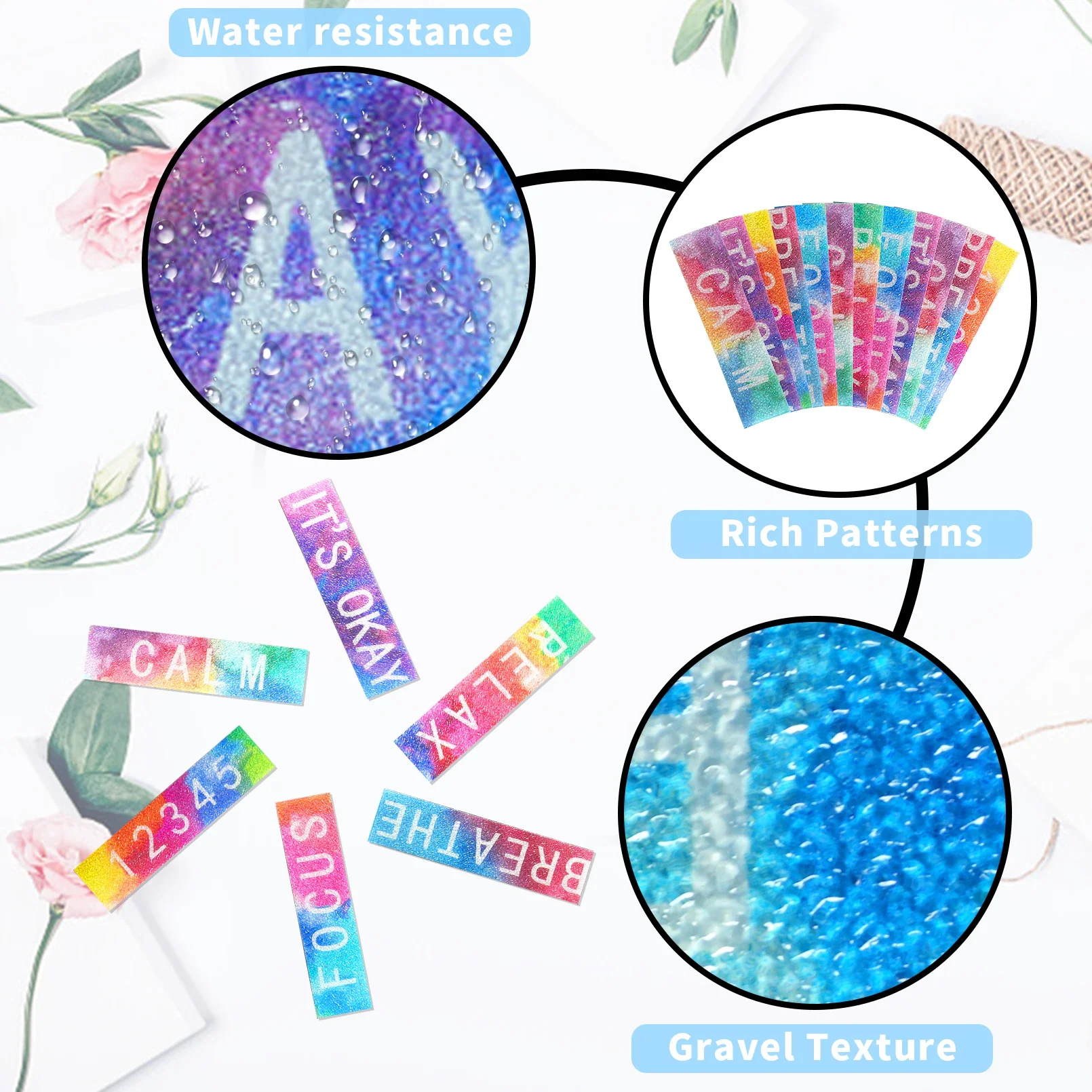 36 Sensory Strips Stickers Kit Include 36 Pcs Calm Strips Anxiety Sensory Stickers with Bag and 6 Keychain Fidget Textured Strip