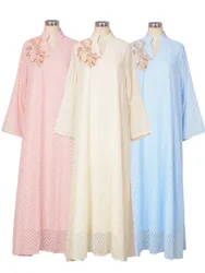 Sweet Arabic Dress Women's Jalabiya, 3D Flower Embellishment Long Sleeves Evening Party Ramadan Eid Dubai Muslim Abaya Dress