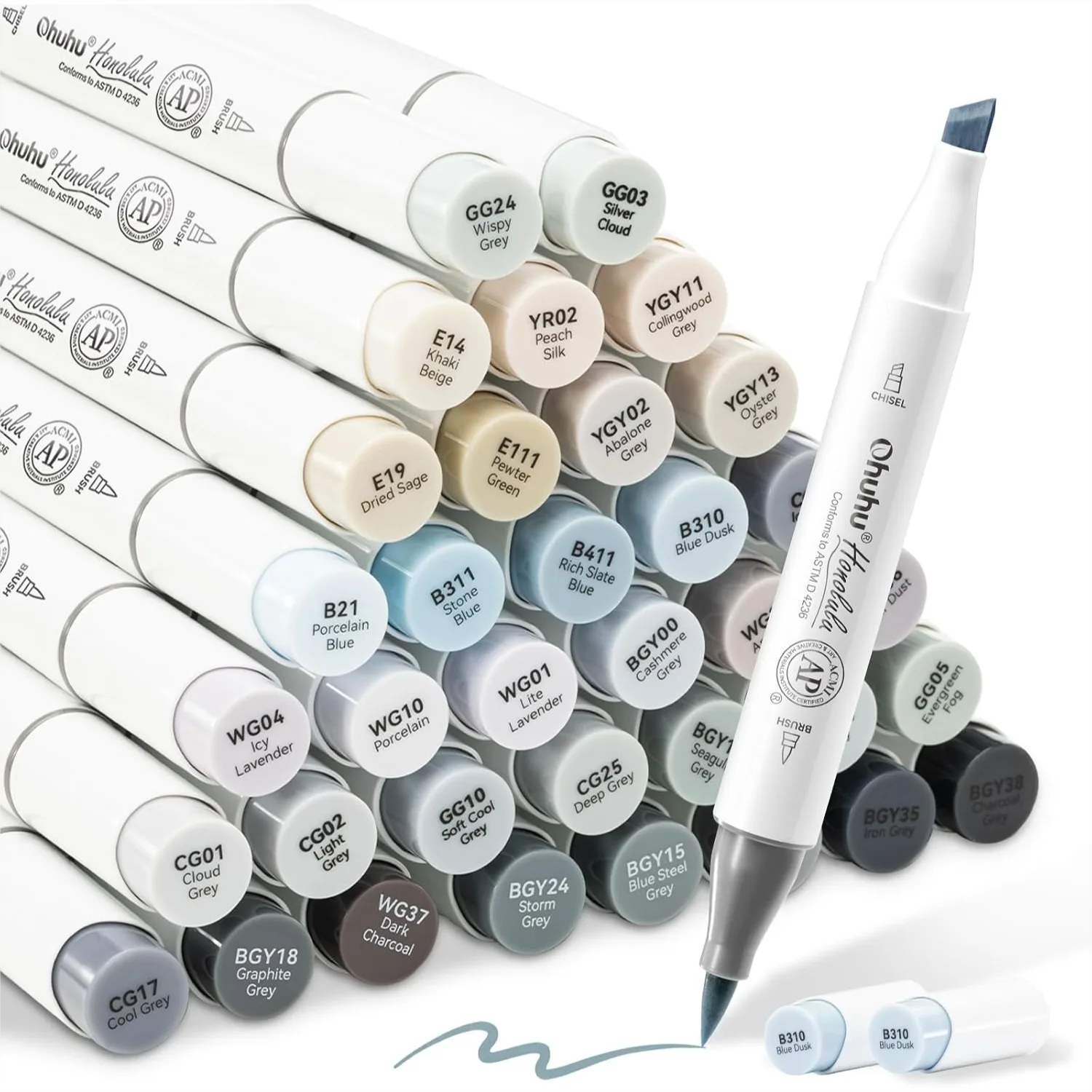 

Alcohol Markers Brush Tip Grey Tone Dual Tips Art Marker Set For Adult Coloring Illustration Shading 36 Grayscale Colors With 1 Blender Fine And Brush