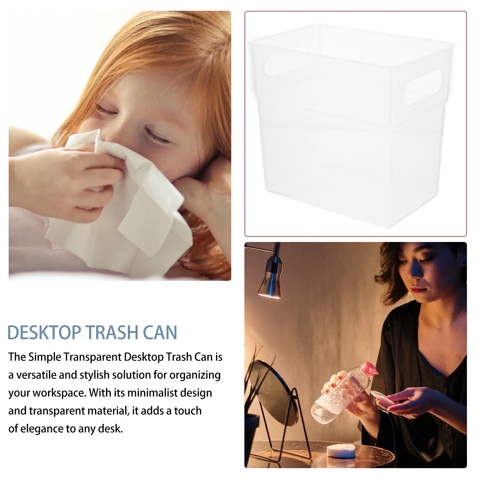 

Minimalist Clear Plastic Trash Can for Desk Bedroom Bathroom Multi-Function Small Desktop Garbage Container Storage Basket