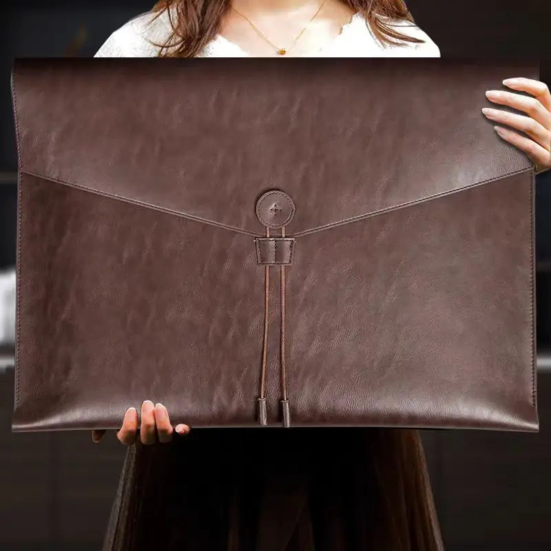 

men woman pu leather multifunction office documents bags A3 paper file pouch envelope bag conference