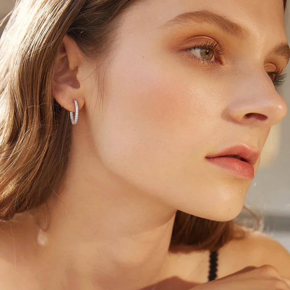 M-JAJA 1.7MM Moissanite Hoop Earrings Real 925 Sterling Silver for Women D Color VVS1 Lab Diamond Stud Earrings Wedding Jewelry