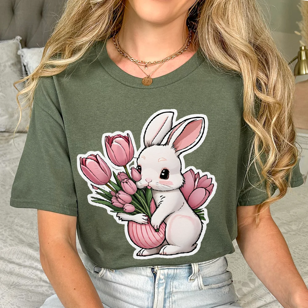 

Cute Bunny, Short Style, Y2k Graphic Tee, Women's Oversized T-Shirt, Cute Hand-Painted, Korean Style Art, Summer 2025 Top