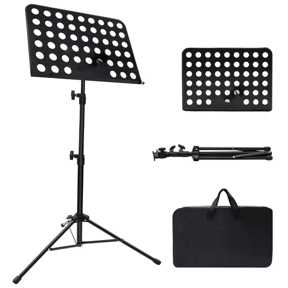 高さ調節可能な楽譜スタンド-キャリーバッグ付き-丈夫な楽譜ホルダー-ポータブル-ブラック-楽譜クリップホルダー