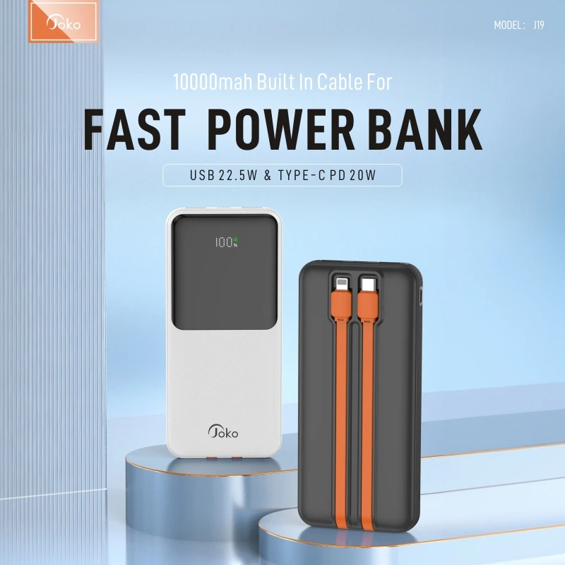 

KONFULON 10000mAh/20000mAh Built- in -Cable Power Bank Portable PD 20W Fast Charging External Battery For Xiaomi 14 Iphone 13