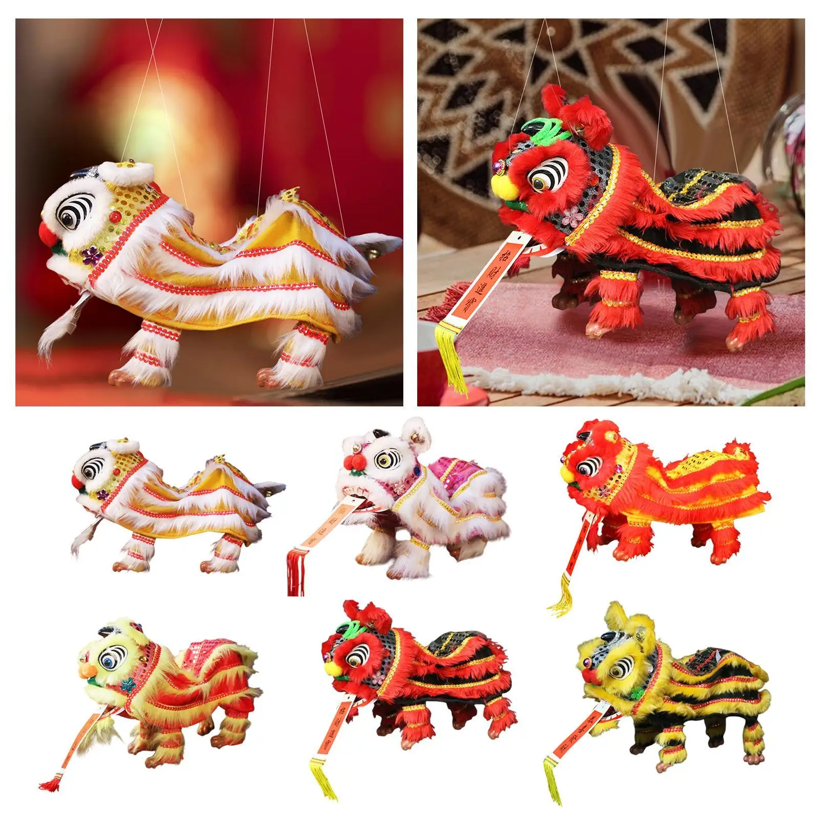 Fantoche de mão com cordas e haste decoração de ano novo chinês estatueta asiática fantoche chinês marionete leão brinquedo para festas